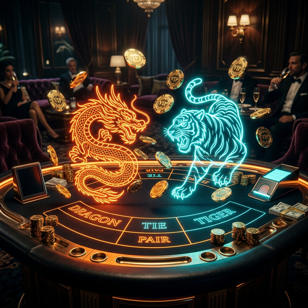 Khung cảnh sòng bài sảnh Rồng Hổ Mm88 cá cược trực tuyến với khối đèn neon cực độ tại MM88